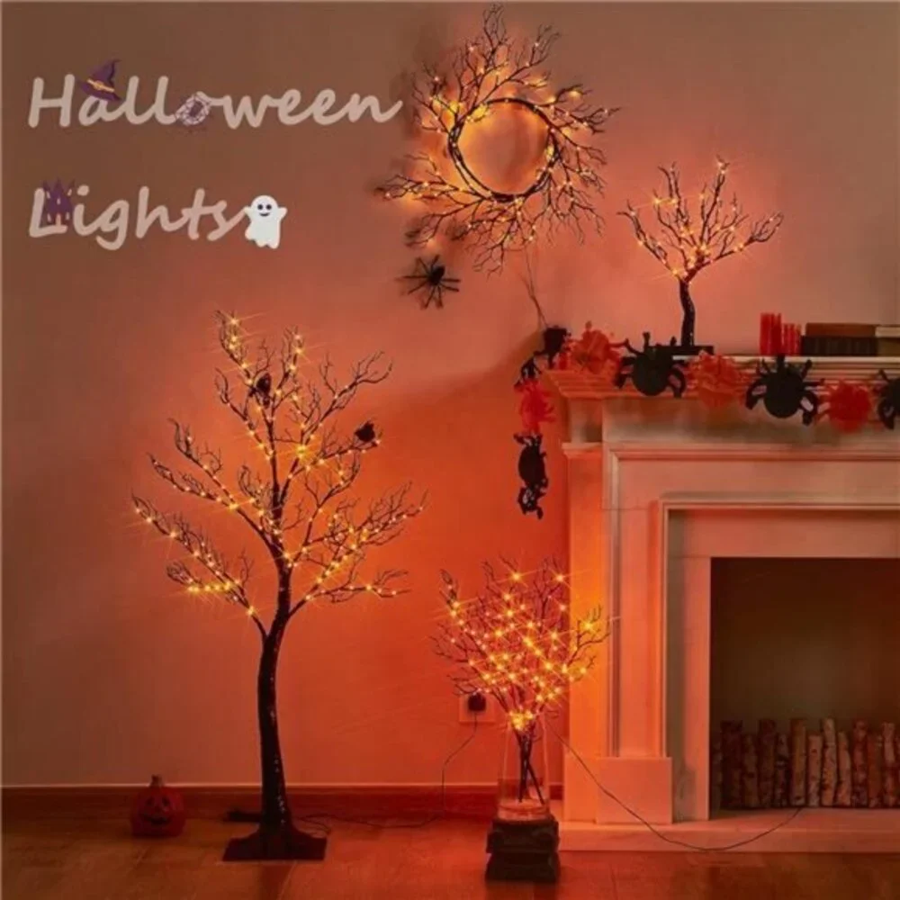6FT Halloween Garland w/ 120 Orange & Purple Lights-8 Functions,Battery Operated